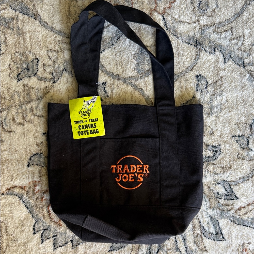 Trader Joe's Trick or Treat Mini Canvas Tote Bag,front pocket embroidered logo.